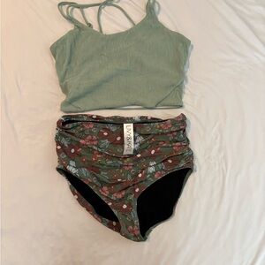 Green Floral Two-Piece Swimsuit